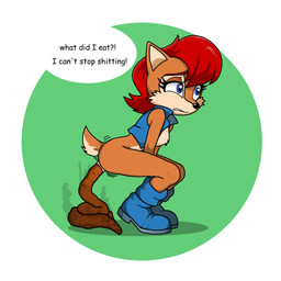 anal_wink anthro anus blue_eyes boots boots_only bottomless breasts butt clothed clothing crouching dialogue featureless_breasts feces feces_in_ass feces_on_ground feces_pile female female_pooping footwear footwear_only jacket jacket_only mostly_nude pointy_ears pooping pooping_on_floor prick_ears shoes simple_background smelly smelly_feces solo tail text topwear topwear_only vest vest_only sim_son sega sonic_the_hedgehog_(satam) sonic_the_hedgehog_(series) sally_acorn chipmunk ground_squirrel mammal rodent sciurid 1:1 absurd_res english_text hi_res