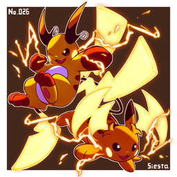 2_tails ambiguous_gender anthro blue_eyes duo electricity fangs featureless_crotch feral fur glowing glowing_ears glowing_tail markings multi_tail one_eye_closed open_mouth orange_body orange_fur pawpads paws red_eyes simple_background striped_markings stripes tail teeth tongue yellow_body siestingtime nintendo pokemon pokemon_legends_z-a generation_9_pokemon mega_evolution mega_raichu mega_raichu_x mega_raichu_y pokemon_(species) 1:1 2025 hi_res signature