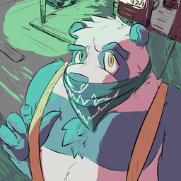 anthro blue_body blue_fur fur humanoid_hands male outside overweight overweight_anthro overweight_male solo white_body white_fur berrypowder bear giant_panda mammal 1:1 2015 hi_res