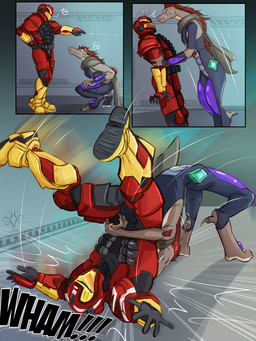 3_fingers 3_toes anthro arched_back arm_grab arm_quills arm_tuft armor clenched_teeth crouching dewclaw digitigrade duo elbow_tuft faceless_character faceless_human faceless_male feet fingers grey_body hair legs_up male motion_lines onomatopoeia sound_effects suplex surprised teeth teeth_showing text toes tuft kraujas halo_(series) microsoft xbox_game_studios flux_(shoryuken92) alien human kig-yar mammal ruuhtian scalie spartan_(halo) 3:4 colored comic hi_res