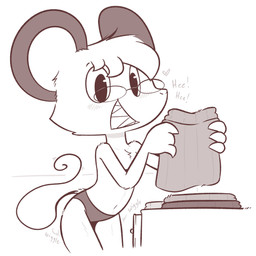 anthro breasts clothed clothing eyewear female flat_chested glasses laundry mostly_nude panties small_breasts solo topless underwear theartmanor pandemonium_wizard_village molte mammal murid murine rodent 1:1 hi_res