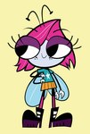 antennae_(anatomy) anthro blue_clothing blue_shirt blue_topwear boots bottomwear clothing different_artstyle female footwear gloves hair half-closed_eyes handwear multi_arm multi_limb narrowed_eyes orange_bottomwear orange_clothing orange_skirt pink_clothing pink_footwear pink_hair pink_socks shirt shoes skirt smile socks solo topwear white_clothing white_gloves white_handwear wings roastedstix disney the_buzz_on_maggie maggie_pesky arthropod fly_(animal) insect 2014