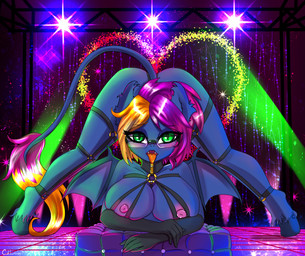 anthro areola ass_up bdsm breasts challenge collar collar_ring female jack-o'_pose mostly_nude pose solo stage stage_lights tail caliluminos mythology layla_horizon bat dragon equid equine horse mammal mythological_creature mythological_scalie pony scalie 2021 absurd_res hi_res