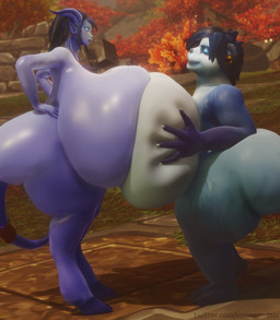 anthro asymmetrical_breast_frottage big_breasts big_butt breast_squish breasts breasts_frottage butt duo female female/female hooves huge_breasts huge_butt hyper hyper_breasts hyper_butt purple_hooves squish vanasmuttin blizzard_entertainment warcraft bear draenei humanoid mammal pandaren 3d_(artwork) blender_(artwork) digital_media_(artwork) hi_res
