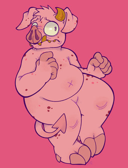 2_toes anthro biped claws dewclaw featureless_crotch feet fingerless_(marking) floppy_ears freckles grey_eyes hair horn male navel nude pink_background pink_body pink_hair simple_background slightly_chubby slightly_chubby_male snout solo spade_tail tail toe_claws toes underbite x_navel stabrabbit domestic_pig mammal suid suine sus_(pig) 2025 hi_res