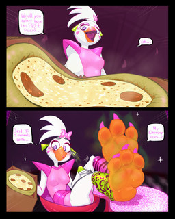 3_toes anthro beak big_feet bodily_fluids box claws colored_nails container dirty dirty_feet feet feet_up female food foot_fetish foot_focus hindpaw machine meaty_feet musk musky_feet nails orange_feet painted_claws paws pizza pizza_box plantigrade smelly smelly_feet solo spread_toes sweat sweaty_feet talons toe_claws toes avalony conditional_dnp five_nights_at_freddy's five_nights_at_freddy's:_security_breach musk_month scottgames steel_wool_studios glamrock_chica animatronic avian bird chicken galliform phasianid robot 4:5 absurd_res comic hi_res one_page_comic