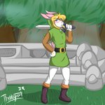 anthro blonde_hair boots clothing footwear fur hair male melee_weapon pink_body pink_fur shirt shoes solo sword topwear tunic weapon thibbycat a_link_to_the_past nintendo the_legend_of_zelda link_(rabbit_form) lagomorph leporid mammal rabbit 1:1 hi_res