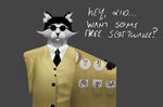 anthro black_hair clothing coat eyewear fur grey_body grey_fur hair humor male necktie software solo sunglasses text topwear trenchcoat varik_valefor unnamed_character domestic_cat felid feline felis mammal absurd_res digital_media_(artwork) english_text hi_res