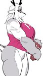 anthro big_breasts bottomless breasts clothed clothing female fur horn muscular muscular_female pubes red_sclera solo thick_thighs white_body white_fur kissxmaker karya deer mammal