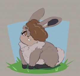 ambiguous_gender brown_eyes brown_hair buckteeth feral fur grass grey_body grey_fur hair looking_at_viewer plant simple_background solo tail teeth cinnamimi sophie_(cinnamimi) lagomorph leporid mammal rabbit 2025 hi_res female_(lore)