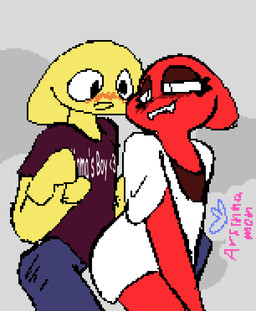 ambiguous/ambiguous ambiguous_gender anthro bite biting_lip blush blush_lines clothed clothing duo eyelashes fangs fully_clothed grinding red_body teeth toony white_eyes yellow_body arsinnamon mythology lemon_(arsinnamon) tarocco_(arsinnamon) animal_humanoid dragon dragon_humanoid humanoid mythological_creature mythological_scalie scalie hi_res