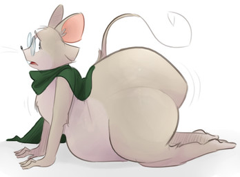 anthro belly big_butt butt eyewear female glasses huge_butt huge_hips huge_thighs overweight overweight_anthro overweight_female presenting presenting_hindquarters simple_background solo text thick_thighs white_background wide_hips nightmarebros ridiculouscake louise_thrushwood mammal mouse murid murine rodent wood_mouse 2022