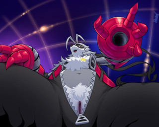 anthro belly cybernetics female fur genitals grey_body grey_fur low-angle_view machine mask mechanical_arm navel slightly_chubby solo unzipped unzipped_pants vulva worm's-eye_view zipper dawmino bandai_namco digimon digimon_beatbreak cyborg digimon_(species) wolvermon hi_res
