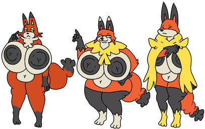 big_breasts big_nipples breasts female group huge_breasts huge_nipples hyper hyper_breasts hyper_nipples nipples thick_thighs trio dahliathefox nexomon canid canine fox kitsunox_(nexomon) mammal nexomon_(species) vulazy_(nexomon) vulpep_(nexomon) hi_res