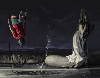 ambiguous_gender anthro apode backflip duo farm farmland jumping legless male outside ragged_clothing scales serpentine storm white_body white_scales zarzaliel draconcopode human mammal naga reptile scalie absurd_res hi_res