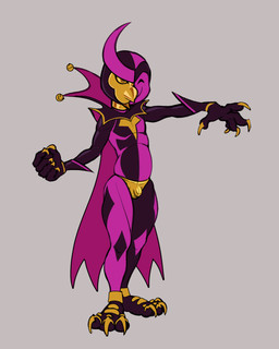 anthro beak bell bulge cape clothing collar colored_nails detailed_bulge gesture hand_gesture handwear headgear headwear latex latex_clothing latex_skinsuit male nails pointing raised_hand simple_background skinsuit solo split_face text tight_clothing underwear yellow_clothing yellow_nails yellow_underwear owy tricksto avian bird owl english_text hi_res