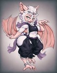 anthro bottomwear circlet clothed clothing ear_piercing fur grey_eyes loincloth looking_at_viewer male pants piercing solo teapot_(body_type) thick_thighs topwear white_body white_fur wide_hips wings bitfly vuoto_luria bat ghost_bat mammal megadermitid microbat absurd_res hi_res