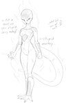 biped blush bodily_fluids breasts crossgender dialogue featureless_breasts female genitals long_tail mtf_crossgender not_furry nude offscreen_character pussy small_breasts smooth_skin solo standing sweat tail tapering_tail text thick_tail three-quarter_view tsundere w4g4 dragon_ball frieza alien alien_humanoid frieza_race humanoid 2020 black_and_white digital_drawing_(artwork) digital_media_(artwork) english_text full-length_portrait handwritten_text hatching_(art) hi_res line_art monochrome portrait shaded sketch