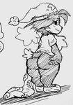 anthro bedding blanket bottomless butt clothed clothing hat headgear headwear long_ears male sleepwear slightly_chubby solo text wide_hips young young_anthro fauxtellno1 bandai_namco klonoa_(series) klonoa domestic_cat felid feline felis mammal english_text hi_res monochrome traditional_media_(artwork)