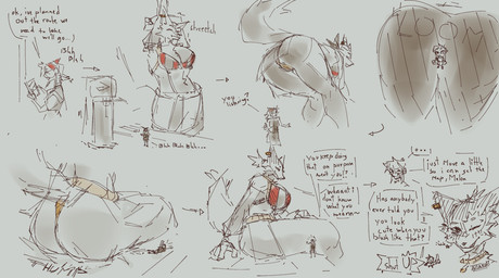 angry anthro big_breasts big_butt bottomwear breasts butt cleavage clothed clothing dialogue duo ear_piercing ear_ring extreme_size_difference eyewear female female_anthro fur glasses hair jewelry kerchief larger_anthro larger_female looming looming_over macro macro_anthro macro_female necklace one_eye_closed piercing ring_piercing simple_background sitting_on_micro size_difference skimpy smaller_female smaller_human smile smirk speech_bubble stretching tail teasing text thick_thighs topwear white_background wide_hips wink yelling yelling_at_another attakoii clara_(attakoii) melon_(attakoii) canid canine fox human mammal digital_media_(artwork) english_text hi_res signature