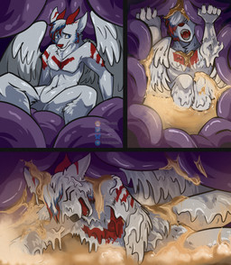 anthro anthro_pred anthro_prey bodily_fluids digested digestion digestion_sequence dripping fangs feathered_wings feathers foam fully_inside fur goo_drip guts hair horn inside_stomach internal larger_anthro larger_male larger_pred male male_pred male_prey melty_digestion muscular muscular_anthro muscular_male nude organs purple_body purple_flesh purple_insides purple_internal red_eyes saliva saliva_drip saliva_string scared screaming screaming_prey sharp_teeth simple_background size_difference slime smaller_anthro smaller_male soft_vore spiked_tail spikes spikes_(anatomy) stomach stomach_acid tail teeth unwilling_prey vore wet white_body white_fur willing_pred wings blablasaur mythology devourer_(razor_koopa) vortigan dragon goo_creature goo_dragon mythological_creature mythological_scalie scalie absurd_res comic hi_res