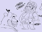 anthro belly candy dessert duo exclamation_point food gummy_(food) gummy_bear_(food) heart_symbol male overweight overweight_male simple_background text tongue tongue_out lewdookami gummybear_and_friends jamster crazy_frog gummibar amphibian bear food_creature frog mammal 2021 english_text sketch