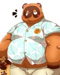 anthro belly big_belly blush bottomwear brown_body brown_fur clothing fur kemono male money_bag overweight overweight_male pants shirt simple_background solo topwear white_background debudave_12 animal_crossing nintendo tom_nook_(animal_crossing) canid canine mammal raccoon_dog tanuki 2024 4:5 absurd_res hi_res