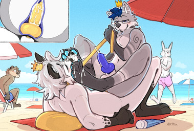 anal anal_knotting anal_orgasm anal_penetration animal_genitalia animal_penis anthro balls beach beach_background beach_towel beach_umbrella being_watched blue_eyes blue_hair blue_knot blue_pawpads blue_penis bodily_fluids butt bystander canine_genitalia canine_penis collar cowgirl_position crown cum cum_drip cum_in_ass cum_inside cum_on_face cum_on_feet cum_on_penis cum_while_penetrated dripping duo ejaculation erection feet foot_fetish foot_in_mouth foot_play from_front_position fur genital_fluids genitals grey_body grey_fur grey_hair hair hands-free headgear knot knotted_penis knotting leash leashed_collar looking_at_another male male/male male_penetrated male_penetrating male_penetrating_male nude on_bottom on_top orgasm parasol pawpads paws penetration penile penile_penetration penis public public_sex sea sex sex_on_the_beach sheath smearing smile smirk towel water white_body white_fur yellow_knot yellow_penis ak1ta_one benjamin_blue hexi arctic_fox canid canine canis fox mammal true_fox wolf hi_res