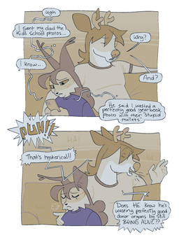 anthro antlers cheek_tuft dialogue duo facial_tuft female furniture horn male male/female romantic romantic_couple sitting snout sofa text texting tuft sabanasmiles aubrey_lebeau kuri_lebeau deer felid feline lynx mammal 2026 comic english_text hi_res