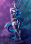 absurd_res anthro butt clothed clothing crossdressing dancing equid equine femboy garter_straps hair hasbro hi_res hooves legwear long_hair maid_uniform male mammal my_little_pony phenyanyanya pole pole_dancing solo stripper_pole thigh_highs uniform