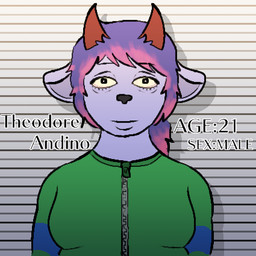 anthro hair highlights_(coloring) horn lips male moobs ponytail purple_body purple_hair slight_smile slightly_chubby smile snout solo text tired_eyes krisfe space_station_13 hybrid 1:1 low_res