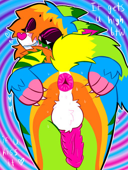 abstract_background ambiguous_gender animal_genitalia anthro anus balls bodily_fluids butt facial_hair fluffy_balls genitals gynomorph heart_nose heart_symbol intersex knot penile_spines penis rear_view solo sparklefur spiral spiral_background spread_anus spread_butt spreading substance_intoxication sweat sweaty_butt luckyfractal777 dragon_smoking_weed canid canine canis coyote mammal 3:4 hi_res