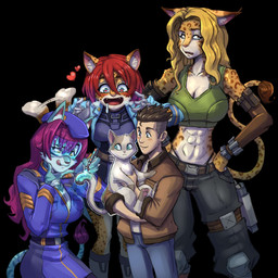 abs ambiguous_gender anthro belt beret blonde_hair blush blush_lines bodily_fluids breasts brown_hair brush_tail cleavage clothed clothing drooling eye_roll eyelashes eyewear female feral fur glasses group hair hat headgear headwear heart_eyes heart_symbol holster larger_anthro larger_female long_eyelashes male markings military_uniform motion_lines muscular muscular_anthro muscular_female pawpads red_hair saliva shirt size_difference smaller_human smaller_male spots spotted_body spotted_fur tail tail_motion tailwag tank_top thong thong_straps topwear tuft underwear uniform wearing_glasses murchie drone_commander fel_(drone_commander) kira_(drone_commander) straker_(drone_commander) tabby_(drone_commander) alien cheetah domestic_cat felid feline felis human leopard mammal pantherine sekarri 1:1 absurd_res hi_res