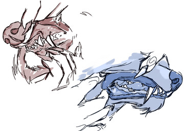 ambiguous_form ambiguous_gender bared_teeth chin_tuft claws duo facial_tuft fangs finger_claws mouth_shot open_mouth simple_background teeth tuft lionfloof ambiguous_species
