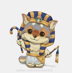 anthro brown_body brown_fur clothed clothing egyptian egyptian_clothing egyptian_headdress footwear fur grey_body grey_fur holding_object male sandals shoes simple_background solo standing tan_body tan_fur uraeus white_background yellow_eyes young silverfox5213 lil_nug canid canine canis mammal wolf 2025
