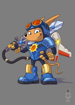 4_fingers anthro armor big_head black_nose blue_eyes boots breastplate clothing eyewear eyewear_on_head fingers footwear fur gauntlets gloves goggles goggles_on_head grey_background hand_on_hip handwear headgear helmet holding_melee_weapon holding_object holding_sword holding_weapon jet_pack male melee_weapon shoes simple_background smile solo spaulder sword tail tan_body tan_fur toony weapon unknown_artist konami rocket_knight_(2010) rocket_knight_adventures sparkster american_opossum mammal marsupial cel_shading official_art shaded source_request