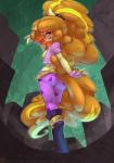 adagio_dazzle_(eg) anthro atryl bedroom_eyes biped breasts clothed clothing digital_media_(artwork) equestria_girls equid equine female fur hair half-closed_eyes hasbro hi_res hooves horn long_hair looking_at_viewer looking_back mammal multicolored_hair my_little_pony mythological_creature mythological_equine mythology narrowed_eyes nipples orange_hair outside pink_eyes raised_arm rear_view seductive smile solo standing two_tone_hair unicorn yellow_body yellow_fur
