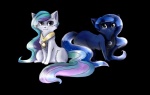 2012 alpha_channel collar crescent_moon domestic_cat duo felid feline felis female feral friendship_is_magic hasbro hi_res looking_at_viewer mammal moon my_little_pony princess princess_celestia_(mlp) princess_luna_(mlp) rizusaur royalty sibling_(lore) simple_background sister_(lore) sisters_(lore) sitting smile sun transparent_background whiskers
