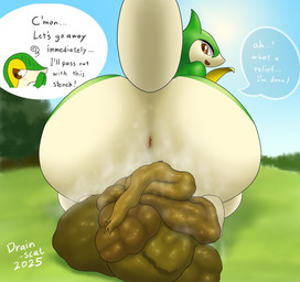 anthro anus big_butt butt butt_focus dialogue dirty_anus duo feces feces_on_ground feces_pile female female/female forest green_body huge_butt looking_at_another looking_at_partner looking_back looking_back_at_another looking_back_at_partner multicolored_body outside plant rear_view sky speech_bubble tail tan_body text tree two_tone_body wide_hips drain_scat nintendo pokemon generation_5_pokemon pokemon_(species) reptile scalie servine snivy 2025 english_text hi_res sibling_(lore) sister_(lore) sisters_(lore)