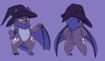 anthro aurora_the_bat bat butt chest_tuft claws clothing female freckles front_view hands_on_hips hat headgear headwear hi_res magic_user mammal markings rear_view solo spots spotted_markings standing tail teeth tuft unknown_artist winged_arms wings witch witch_hat