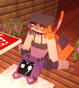 anthro aroused big_breasts blush bodily_fluids bottomless bottomless_female box breasts clothed clothing container curvy_figure duo ear_piercing embarrassed eye_scar facial_scar female female/female fur high-angle_view looking_at_viewer looking_down looking_down_at_viewer lying lying_on_ground multicolored_body multicolored_fur on_ground on_top open_mouth panties piercing pizza_box purple_body purple_fur scar shirt simple_background sweat sweatdrop sweater sweaty_body tank_top topwear underwear wall_(structure) wide_hips wood wood_wall yellow_eyes coresvoid epic_games fortnite fortnite:_battle_royale microsoft minecraft mojang xbox_game_studios meow_skulls raven_team_leader animal_humanoid domestic_cat felid feline felis humanoid mammal 2025 3d_(artwork) digital_media_(artwork) hi_res mine-imator_(artwork)