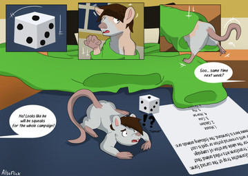 anthro d6 dice feral male mid_transformation shrinking size_transformation solo text transformation alsoflick dungeons_and_dragons hasbro wizards_of_the_coast mammal mouse murid murine rat rodent english_text hi_res