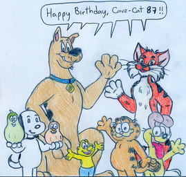 4_fingers anthro arm_tuft belly big_belly biped black_collar black_ears black_eyebrows black_nose black_spots black_stripes black_tail_tuft blue_bottomwear blue_clothing blue_collar blue_shorts bottomwear breath brown_body brown_ears brown_eyes brown_fur cheek_tuft chest_tuft chin_tuft clothed clothing collar collar_only dialogue eyebrows facial_tuft fangs feet feral fingers food fur gesture gloves_(marking) group happy_birthday head_tuft holding_food holding_object holding_vegetable humanoid_heel leg_markings male markings multicolored_body multicolored_fur nude nude_anthro nude_male open_mouth orange_body orange_fur overweight overweight_anthro overweight_male panting paws pink_inner_ear pink_nose plant plantigrade raised_arms scut_tail short_tail shorts shoulder_tuft simple_background size_difference slightly_chubby slightly_chubby_anthro slightly_chubby_male small_tail smaller_humanoid smile smiling_at_viewer socks_(marking) speech_bubble spots standing striped_body striped_fur striped_markings striped_tail stripes tail tail_markings tail_tuft teeth text thick_eyebrows toes tongue tongue_out toony topless topless_humanoid tuft two_tone_body two_tone_fur vegetable waving waving_at_viewer whisker_spots whiskers white_background white_belly white_body white_feet white_fur white_hands white_sclera yellow_body yellow_fur yellow_sclera yellow_skin jose-ramiro adventures_from_the_book_of_virtues garfield_(series) hanna-barbera mister_bogus_(series) pbs peanuts_(comic) scooby-doo_(series) veggietales garfield_the_cat jerry_gourd jimmy_gourd mister_bogus odie_the_dog scooby-doo snoopy socrates_the_bobcat beagle bobcat canid canine canis domestic_cat domestic_dog elemental_creature felid feline felis flora_fauna food_creature great_dane humanoid hunting_dog living_vegetable lynx mammal mastiff molosser scent_hound tabby_cat 2016 colored colored_sketch crossover english_text graphite_(artwork) sketch traditional_media_(artwork)