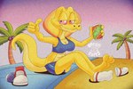 anthro beach beverage_can bra clothing feet female footwear gesture hand_gesture looking_at_viewer palm_tree plant red_sclera scales seaside shoes_removed simple_background socks socks_removed solo thumbs_up tree underwear yellow_body yellow_scales rockosedits sees_game sees cobra reptile scalie snake 3:2