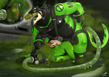 anal anal_penetration anthro barcode black_bodysuit black_clothing black_gloves black_handwear black_skinsuit blue_hair bodysuit brown_body brown_fur clothing fart fart_cloud fart_fetish fart_sniffing fart_tubes fur gas gas_mask gloves green_bodysuit green_clothing green_fart_cloud green_skinsuit green_tongue hair handwear harness hypnosis internal latex latex_bodysuit latex_clothing latex_skinsuit long_tongue male male/male mask mind_control multicolored_bodysuit multicolored_clothing multicolored_skinsuit open_mouth penetration ringed_eyes sex skinsuit sniffing sound_effects tight_clothing tongue two_tone_bodysuit two_tone_clothing two_tone_skinsuit yellow_eyes laught468 gear_corp buu_(kemonoharu) laught_(character) crocodile crocodilian hyena mammal reptile scalie 2025 absurd_res digital_media_(artwork) hi_res signature