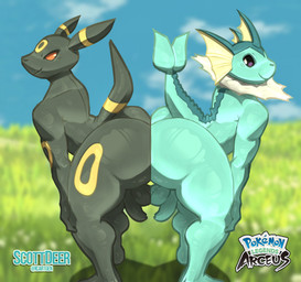 anthro anthro_on_anthro anthrofied ass_to_ass balls balls_touching bent_over big_butt black_body black_fur blue_body blue_skin bottom_heavy butt duo femboy fin flaccid frill_(anatomy) fur genitals head_fin huge_butt male male/male markings neck_frill nude penis pokemorph red_eyes side_view smile standing tail tail_fin take_your_pick thick_thighs yellow_markings scottdeer nintendo pokemon eeveelution generation_1_pokemon generation_2_pokemon pokemon_(species) umbreon vaporeon hi_res