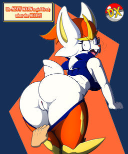 angry anthro assisted_exposure big_butt bottomwear bottomwear_down breasts buckteeth butt cheek_tuft clothed clothing dialogue disembodied_hand eyelashes facial_tuft female fur genitals looking_back open_mouth orange_background orange_body orange_bottomwear orange_clothing orange_fur orange_pants pants pants_down partially_clothed rear_view simple_background solo teeth text thick_thighs transparent_background tuft vulva white_body white_fur wide_eyed wide_hips duskxvi nintendo pokemon cinderace generation_8_pokemon pokemon_(species) absurd_res alpha_channel hi_res