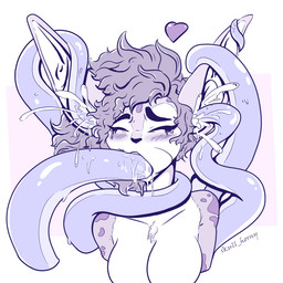 anthro big_breasts blush blush_lines bodily_fluids breasts cheek_bulge cum cum_in_ear cum_in_mouth cum_inside curly_hair curvy_figure dripping ear_massage ear_penetration excessive_cum excessive_genital_fluids eyebrows fellatio female full_mouth fur genital_fluids genitals group hair heart_symbol long_ears long_hair makeup markings mascara mindfuck nude open_mouth oral oral_penetration orgasm penetration penile running_makeup running_mascara saliva saliva_drip sex simple_background snout solo spots spotted_body spotted_fur tears tears_of_pleasure tentacle_penetration tentacle_sex tentacles thick_eyebrows wet_tentacles hornyskull_(artist) canid canine fennec_fox fox mammal true_fox 1:1