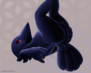 anthro balls beak bedroom_eyes big_butt butt butt_grab dark_body dark_feathers feather_tuft feathers floating genitals glowing glowing_eyes half-closed_eyes hand_on_butt head_tuft looking_at_viewer low-angle_view male monotone_body narrowed_eyes nude pattern_background presenting presenting_balls presenting_hindquarters rear_view red_eyes seductive simple_background slightly_chubby smile solo spread_butt spreading toony tuft adamrottenheart avian bird corvid corvus_(genus) crow oscine passerine 2022 5:4 digital_drawing_(artwork) digital_media_(artwork) hi_res portrait signature three-quarter_portrait
