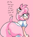 anthro clothed clothing dialogue female genitals no_underwear nurse pussy solo text higgyy sega sonic_the_hedgehog_(series) amy_rose eulipotyphlan hedgehog humanoid mammal digital_drawing_(artwork) digital_media_(artwork) english_text handwritten_text